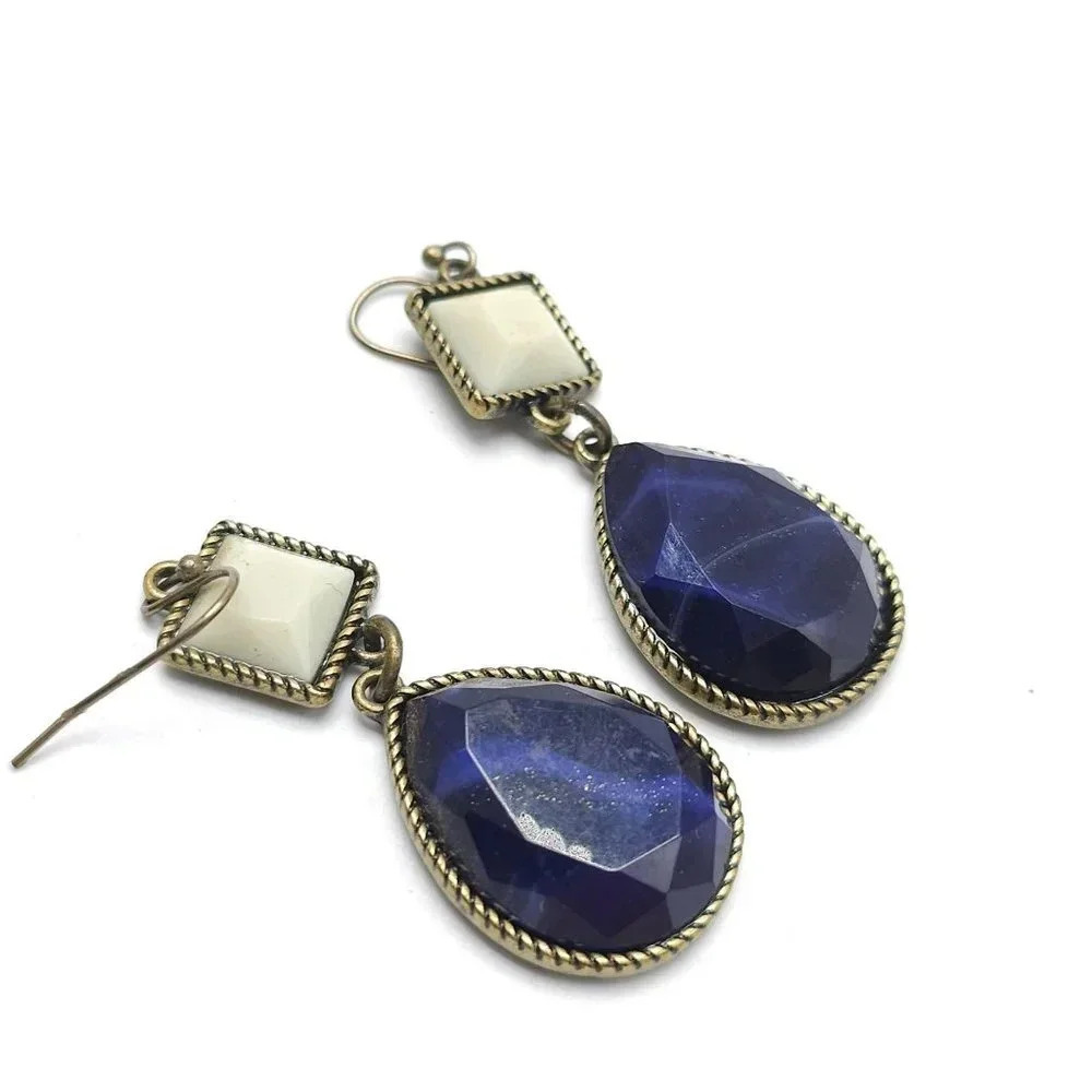 Avon NRT Faux Pearl Blue Crystal Teardrop Dangle Drop Earrings Blue Paradise